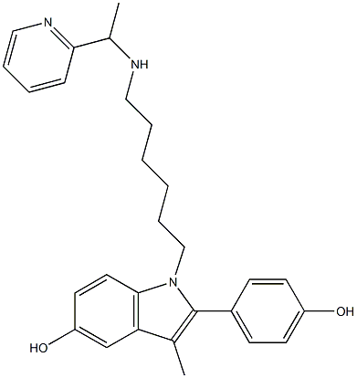 2-(4-Hydroxyphenyl)-3-methyl-1-[6-[1-(2-pyridinyl)ethylamino]hexyl]-1H-indol-5-ol Struktur