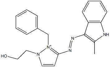 1-(2-Hydroxyethyl)-3-[(2-methyl-1H-indol-3-yl)azo]-2-(phenylmethyl)-1H-pyrazol-2-ium Struktur