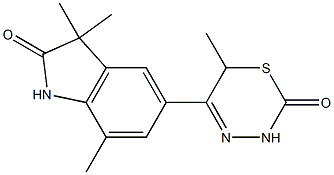 3,3,7-Trimethyl-5-[(3,6-dihydro-6-methyl-2-oxo-2H-1,3,4-thiadiazin)-5-yl]-1H-indol-2(3H)-one Struktur