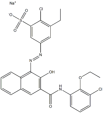 2-Chloro-3-ethyl-5-[[3-[[(3-chloro-2-ethoxyphenyl)amino]carbonyl]-2-hydroxy-1-naphtyl]azo]benzenesulfonic acid sodium salt Struktur