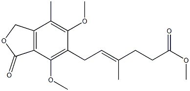 4-Methyl-5,7-dimethoxy-6-[(2E)-3-methyl-6-oxo-6-methoxy-2-hexenyl]isobenzofuran-1(3H)-one Struktur