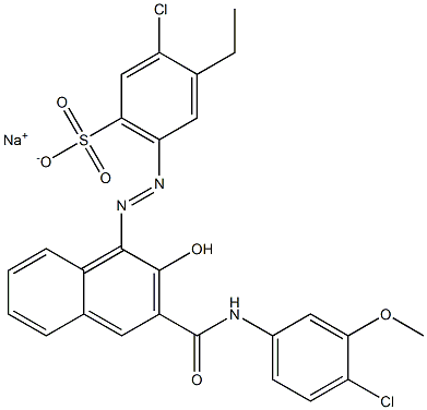 3-Chloro-4-ethyl-6-[[3-[[(4-chloro-3-methoxyphenyl)amino]carbonyl]-2-hydroxy-1-naphtyl]azo]benzenesulfonic acid sodium salt Struktur