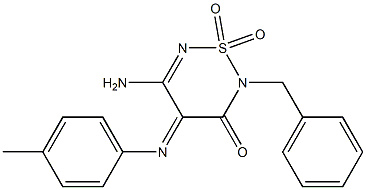 5-Amino-2-benzyl-4-[(4-methylphenyl)imino]-2H-1,2,6-thiadiazin-3(4H)-one 1,1-dioxide Struktur