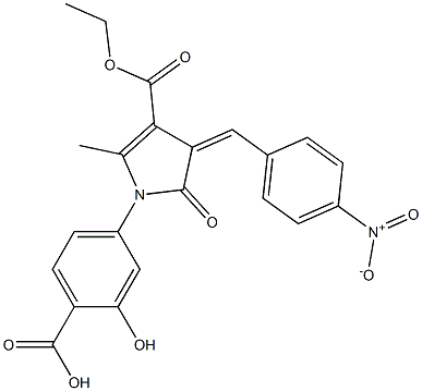 1-[3-Hydroxy-4-(hydroxycarbonyl)phenyl]-2-methyl-5-oxo-4-[4-nitrobenzylidene]-4,5-dihydro-1H-pyrrole-3-carboxylic acid ethyl ester Struktur