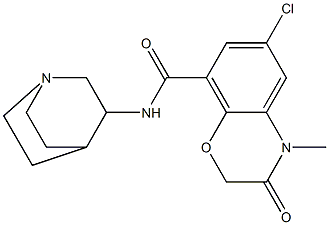 N-(1-Azabicyclo[2.2.2]octane-3-yl)-6-chloro-4-methyl-3-oxo-3,4-dihydro-2H-1,4-benzoxazine-8-carboxamide Struktur