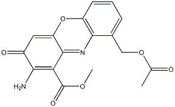 2-Amino-9-(acetoxymethyl)-3-oxo-3H-phenoxazine-1-carboxylic acid methyl ester Struktur