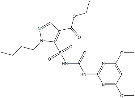 5-(4,6-Dimethoxy-2-pyrimidinylaminocarbonylsulfamoyl)-1-butyl-1H-pyrazole-4-carboxylic acid ethyl ester Struktur