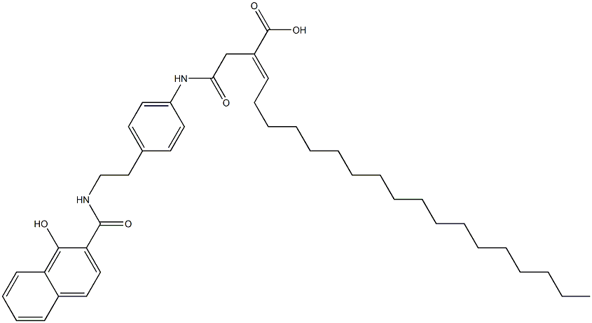 2-[[4-[2-[(1-Hydroxy-2-naphtyl)carbonylamino]ethyl]phenyl]aminocarbonylmethyl]-2-icosenoic acid Struktur