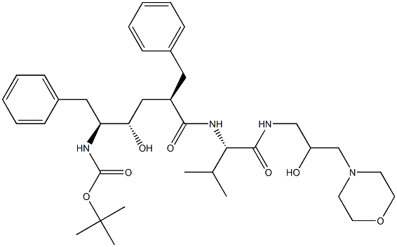 (2S)-2-[[(2R,4S,5S)-5-(tert-Butoxycarbonylamino)-2-benzyl-4-hydroxy-6-phenylhexanoyl]amino]-N-(2-hydroxy-3-morpholinopropyl)-3-methylbutyramide Struktur