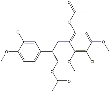 [S,(+)]-3-(3-Chloro-6-acetyloxy-2,4-dimethoxyphenyl)-2-(3,4-dimethoxyphenyl)-1-propanol acetate Struktur