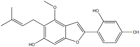 2-(2,4-Dihydroxyphenyl)-4-methoxy-5-(3-methyl-2-butenyl)-6-hydroxybenzofuran Struktur