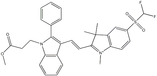 5-[(Difluoromethyl)sulfonyl]-2-[2-[1-(3-methoxy-3-oxopropyl)-2-phenyl-1H-indol-3-yl]ethenyl]-1,3,3-trimethyl-3H-indolium Struktur