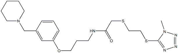 N-[3-[3-(Piperidinomethyl)phenoxy]propyl]-2-[2-[(1-methyl-1H-tetrazol-5-yl)thio]ethylthio]acetamide Struktur