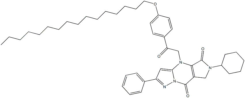 6-Cyclohexyl-6,7-dihydro-4-[2-(4-hexadecyloxyphenyl)-2-oxoethyl]-2-phenyl-4H-1,4,6,8a-tetraaza-s-indacene-5,8-dione Struktur