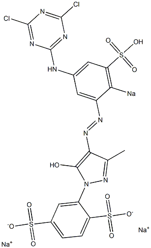 2-[4-[5-(4,6-Dichloro-1,3,5-triazin-2-ylamino)-2-sodiosulfophenylazo]-5-hydroxy-3-methyl-1H-pyrazol-1-yl]-1,4-benzenedisulfonic acid disodium salt Struktur