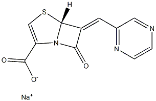 (5R)-7-Oxo-6-[(pyrazin-2-yl)methylene]-4-thia-1-azabicyclo[3.2.0]hept-2-ene-2-carboxylic acid sodium salt Struktur