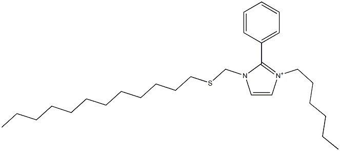 3-Hexyl-2-phenyl-1-[(dodecylthio)methyl]-1H-imidazol-3-ium Struktur