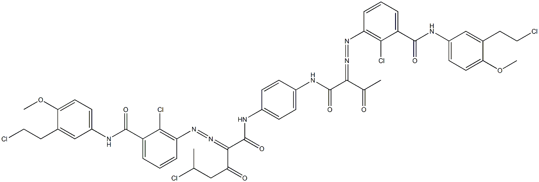 3,3'-[2-(1-Chloroethyl)-1,4-phenylenebis[iminocarbonyl(acetylmethylene)azo]]bis[N-[3-(2-chloroethyl)-4-methoxyphenyl]-2-chlorobenzamide] Struktur