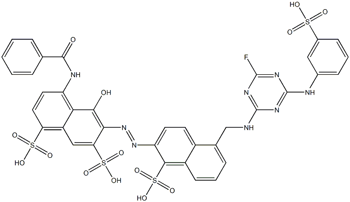 4-(Benzoylamino)-6-[[5-[[[4-fluoro-6-[(3-sulfophenyl)amino]-1,3,5-triazin-2-yl]amino]methyl]-1-sulfonaphthalen-2-yl]azo]-5-hydroxy-1,7-naphthalenedisulfonic acid Struktur