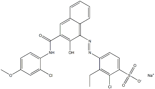 2-Chloro-3-ethyl-4-[[3-[[(2-chloro-4-methoxyphenyl)amino]carbonyl]-2-hydroxy-1-naphtyl]azo]benzenesulfonic acid sodium salt Struktur