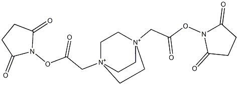 1,4-Bis[(2,5-dioxopyrrolidin-1-yloxycarbonyl)methyl]-1,4-diazoniabicyclo[2.2.2]octane Struktur