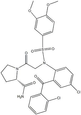 N-[4-Chloro-2-(2-chlorobenzoyl)phenyl]-N-[(3,4-dimethoxyphenyl)sulfonyl]glycyl-L-prolinamide Struktur