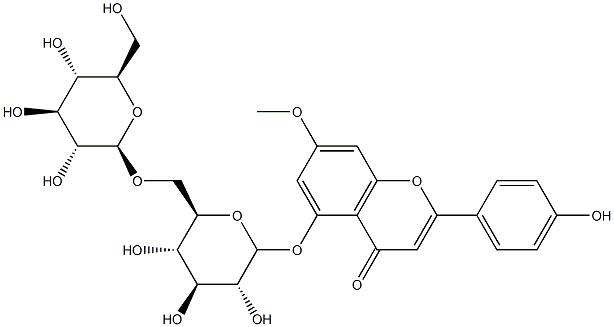 2-(4-hydroxyphenyl)-7-methoxy-5-[(2R,3R,4S,5S,6R)-3,4,5-trihydroxy-6-[[(2S,3R,4S,5S,6R)-3,4,5-trihydroxy-6-(hydroxymethyl)oxan-2-yl]oxymethyl]oxan-2-yl]oxy-chromen-4-one Struktur