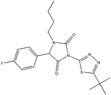 1-butyl-3-[5-(tert-butyl)-1,3,4-thiadiazol-2-yl]-5-(4-fluorophenyl)imidazolidine-2,4-dione Struktur