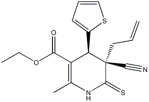 ethyl (4R,5S)-5-allyl-5-cyano-2-methyl-4-(2-thienyl)-6-thioxo-1,4,5,6-tetrahydro-3-pyridinecarboxylate Struktur