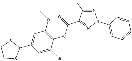 2-bromo-4-(1,3-dithiolan-2-yl)-6-methoxyphenyl 5-methyl-2-phenyl-2H-1,2,3-triazole-4-carboxylate Struktur