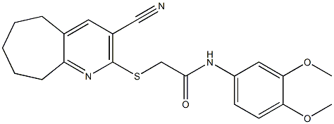 2-[(3-cyano-6,7,8,9-tetrahydro-5H-cyclohepta[b]pyridin-2-yl)sulfanyl]-N-(3,4-dimethoxyphenyl)acetamide Struktur