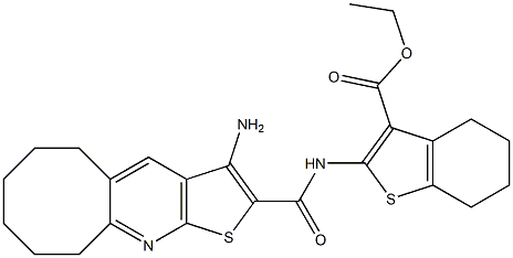 ethyl 2-{[(3-amino-5,6,7,8,9,10-hexahydrocycloocta[b]thieno[3,2-e]pyridin-2-yl)carbonyl]amino}-4,5,6,7-tetrahydro-1-benzothiophene-3-carboxylate Struktur