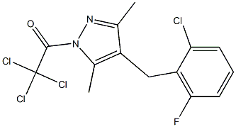 2,2,2-trichloro-1-[4-(2-chloro-6-fluorobenzyl)-3,5-dimethyl-1H-pyrazol-1-yl]ethan-1-one Struktur