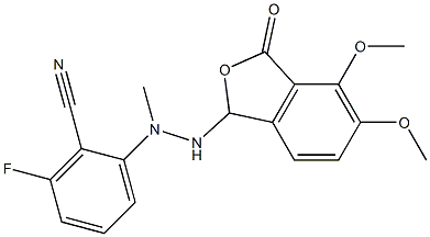 2-[2-(4,5-dimethoxy-3-oxo-1,3-dihydroisobenzofuran-1-yl)-1-methylhydrazino]-6-fluorobenzonitrile Struktur