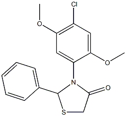 3-(4-chloro-2,5-dimethoxyphenyl)-2-phenyl-1,3-thiazolan-4-one Struktur