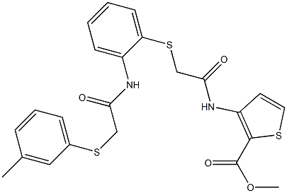 methyl 3-[(2-{[2-({2-[(3-methylphenyl)sulfanyl]acetyl}amino)phenyl]sulfanyl}acetyl)amino]-2-thiophenecarboxylate Struktur