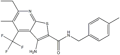 3-amino-6-ethyl-5-methyl-N-(4-methylbenzyl)-4-(trifluoromethyl)thieno[2,3-b]pyridine-2-carboxamide Struktur