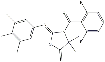 (2,6-difluorophenyl){4,4-dimethyl-5-methylidene-2-[(3,4,5-trimethylphenyl)imino]-1,3-thiazolan-3-yl}methanone Struktur