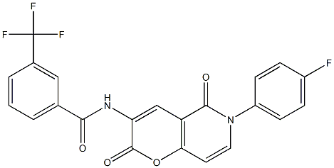 N-[6-(4-fluorophenyl)-2,5-dioxo-5,6-dihydro-2H-pyrano[3,2-c]pyridin-3-yl]-3-(trifluoromethyl)benzenecarboxamide Struktur