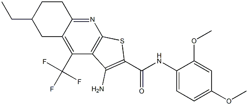 3-amino-N-(2,4-dimethoxyphenyl)-6-ethyl-4-(trifluoromethyl)-5,6,7,8-tetrahydrothieno[2,3-b]quinoline-2-carboxamide Struktur