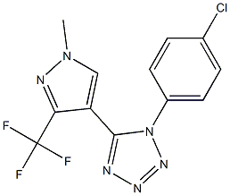 1-(4-chlorophenyl)-5-[1-methyl-3-(trifluoromethyl)-1H-pyrazol-4-yl]-1H-1,2,3,4-tetraazole Struktur