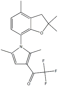 1-[2,5-dimethyl-1-(2,2,4-trimethyl-2,3-dihydro-1-benzofuran-7-yl)-1H-pyrrol-3-yl]-2,2,2-trifluoro-1-ethanone Struktur