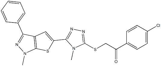 1-(4-chlorophenyl)-2-{[4-methyl-5-(1-methyl-3-phenyl-1H-thieno[2,3-c]pyrazol-5-yl)-4H-1,2,4-triazol-3-yl]sulfanyl}-1-ethanone Struktur