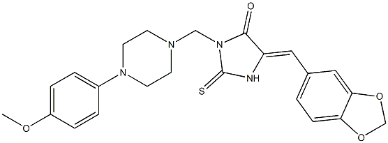 5-(1,3-benzodioxol-5-ylmethylene)-3-{[4-(4-methoxyphenyl)piperazino]methyl}-2-thioxotetrahydro-4H-imidazol-4-one Struktur