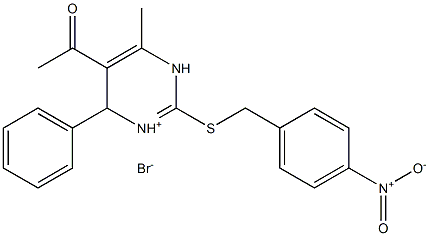 1-{6-methyl-2-[(4-nitrobenzyl)thio]-4-phenyl-1,4-dihydropyrimidin-3-ium-5-y l}ethan-1-one bromide Struktur