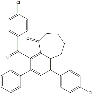 4-(4-chlorobenzoyl)-1-(4-chlorophenyl)-3-phenyl-6,7,8,9-tetrahydro-5H-benzo[a]cyclohepten-5-one Struktur