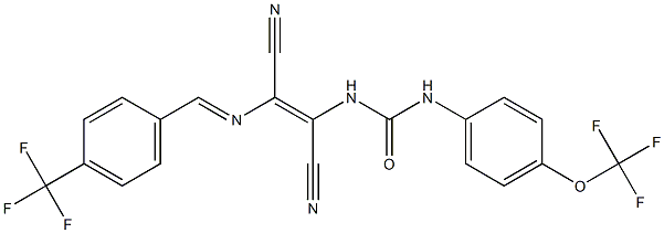 N-(1,2-dicyano-2-{[4-(trifluoromethyl)benzylidene]amino}vinyl)-N'-[4-(trifl uoromethoxy)phenyl]urea Struktur