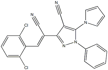 3-[1-cyano-2-(2,6-dichlorophenyl)vinyl]-1-phenyl-5-(1H-pyrrol-1-yl)-1H-pyrazole-4-carbonitrile Struktur