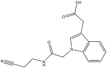 2-(1-{[(2-cyanoethyl)carbamoyl]methyl}-1H-indol-3-yl)acetic acid Struktur