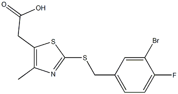 2-(2-{[(3-bromo-4-fluorophenyl)methyl]sulfanyl}-4-methyl-1,3-thiazol-5-yl)acetic acid Struktur